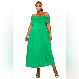 NEW NWOT LIVD Plus Size Hayek Off-Shoulder Maxi Dress Kelly Green Sz 3XL